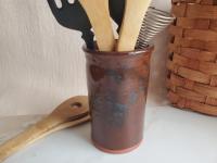 Redware Utensil Storage Jar with Spangles, Wheel Thrown Pottery