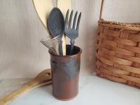 Redware Utensil Storage Jar with Spangles, Wheel Thrown Pottery