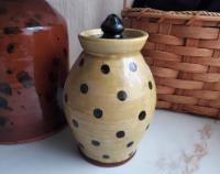 Ovoid Redware 8 inch Jar with Black Dots, Wheel Thrown Pottery