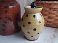 Ovoid Redware 8 inch Jar with Black Dots, Wheel Thrown Pottery