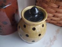 Ovoid Redware 8 inch Jar with Black Dots, Wheel Thrown Pottery