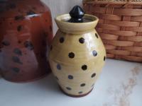 Ovoid Redware 8 inch Jar with Black Dots, Wheel Thrown Pottery