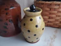 Ovoid Redware 8 inch Jar with Black Dots, Wheel Thrown Pottery