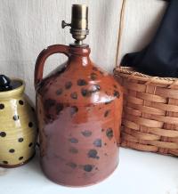 Redware Table Lamp with Black Dapples, Handmade by Pied Potter Hamelin