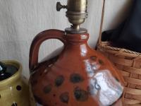 Redware Table Lamp with Black Dapples, Handmade by Pied Potter Hamelin