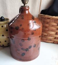 Redware Table Lamp with Black Dapples, Handmade by Pied Potter Hamelin