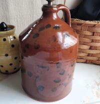Redware Table Lamp with Black Dapples, Handmade by Pied Potter Hamelin
