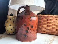 Redware Table Lamp with Black Dapples, Handmade by Pied Potter Hamelin
