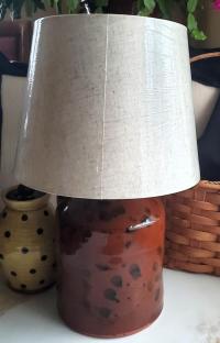 Redware Table Lamp with Black Dapples, Handmade by Pied Potter Hamelin