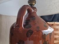 Redware Table Lamp with Black Dapples, Handmade by Pied Potter Hamelin