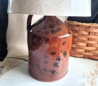 Redware Table Lamp with Black Dapples, Handmade by Pied Potter Hamelin