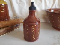 Redware Soap or Lotion Dispenser Bottle with Squiggles and Dots (b)