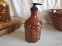 Redware Soap or Lotion Dispenser Bottle with Squiggles and Dots (b)