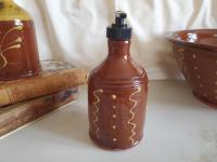 Redware Soap or Lotion Dispenser Bottle with Squiggles and Dots (b)