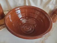 Large Redware 11 inch Bowl with Squiggles and Dots Pattern