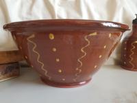 Large Redware 11 inch Bowl with Squiggles and Dots Pattern