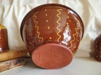 Large Redware 11 inch Bowl with Squiggles and Dots Pattern
