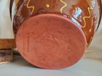 Large Redware 11 inch Bowl with Squiggles and Dots Pattern