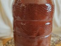 Redware Soap Dispenser, Wheel-Thrown, Antiqued, Incised Pattern