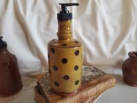 Redware Soap or Lotion Dispenser Bottle with Black Dots