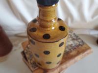 Redware Soap or Lotion Dispenser Bottle with Black Dots