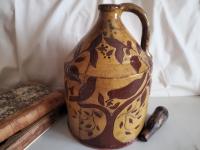 Redware Jug with Sgraffito Decoration, Wheel Thrown Pottery