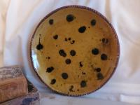 Redware 9 in. Plate with Black Dapples, Food Safe, Antiqued