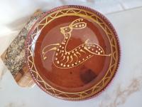 Redware 9 in. Plate with Rabbit Pattern, Antiqued