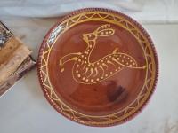 Redware 9 in. Plate with Rabbit Pattern, Antiqued