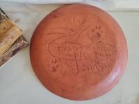 Redware 9 in. Plate with Rabbit Pattern, Antiqued