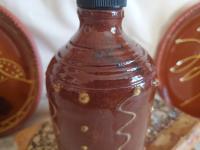 Redware Soap or Lotion Dispenser Bottle with Squiggles and Dots