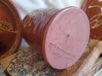 Redware Soap or Lotion Dispenser Bottle with Feather Pattern