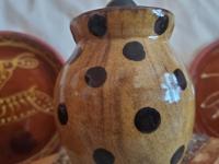 Redware 5 in Storage Jar with Black Dots and Acorn Finial