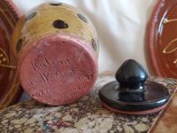 Redware 5 in Storage Jar with Black Dots and Acorn Finial