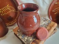 Redware 5 in Storage Jar with Spangles and Acorn Finial