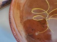 Redware 11 in. Plate with Feather Pattern, Antiqued