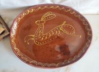 Oval Redware Platter with Whimsical Rabbit Motif