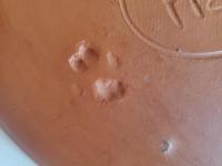 Oval Redware Platter with Whimsical Rabbit Motif
