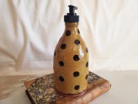 Redware Soap or Lotion Dispenser Bottle with Black Dots