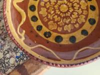 Redware 7 in. Plate, One-of-a-Kind with Slip Motif, Food Safe, Antiqued