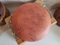 Redware 7 in. Plate, One-of-a-Kind with Slip Motif, Food Safe, Antiqued