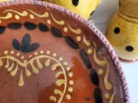 Redware 9 in. Plate, One-of-a-Kind, with Slip Motif, Food Safe, Antiqued