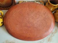 Oval Redware Platter with Traditional Slip Pattern