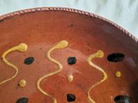 Redware 11 in. Plate, One-of-a-Kind Slip Motif, Food Safe, Antiqued