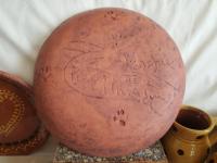 Redware 11 in. Plate, One-of-a-Kind Slip Motif, Food Safe, Antiqued