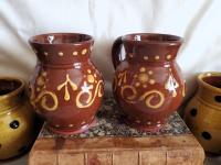 Redware Mugs (2) with Slip Pattern, Handmade