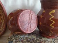 Redware Mugs (2) with Squiggles and Dots Pattern, Handmade