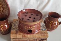 Handmade Redware Soap Dish with Feather Motif