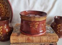 Handmade Redware Soap Dish with Feather Motif