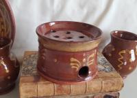Handmade Redware Soap Dish with Feather Motif